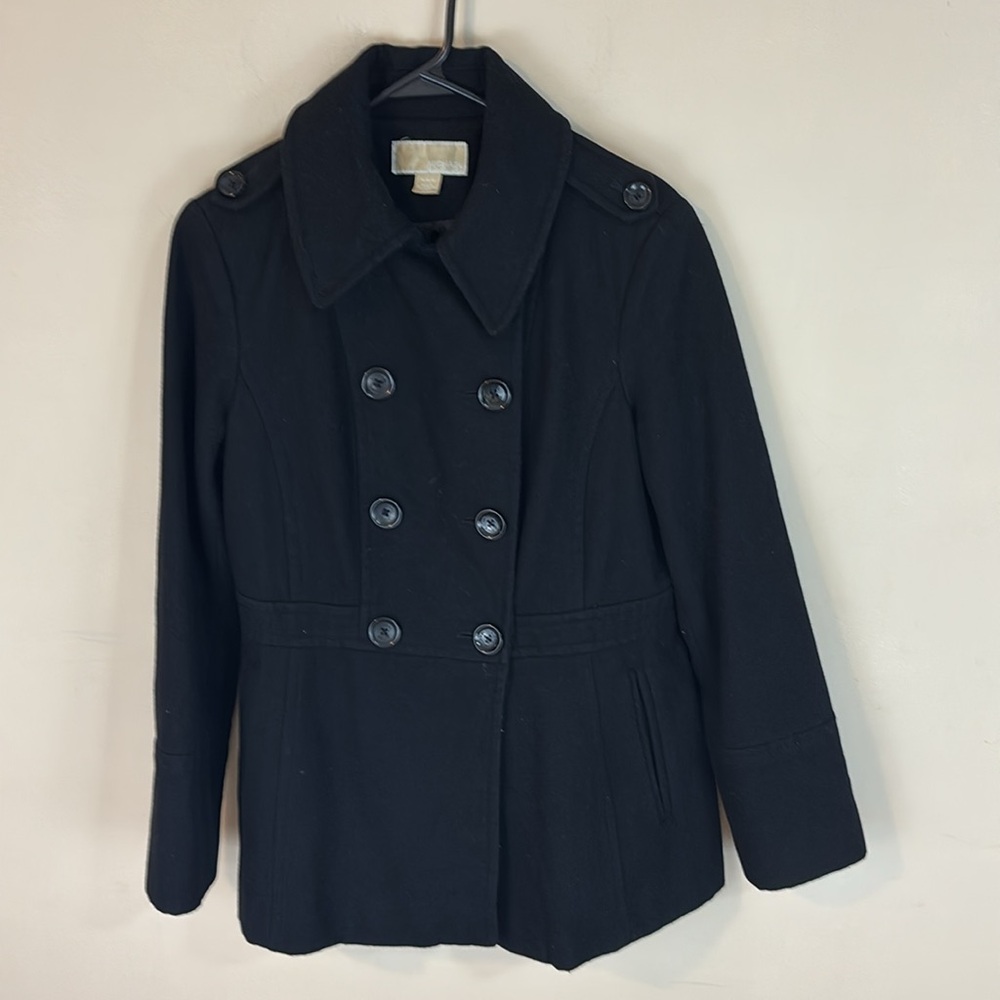 Michael Kors Black Wool Blend Double Breasted Peacoat Size Medium - Picture 16 of 16